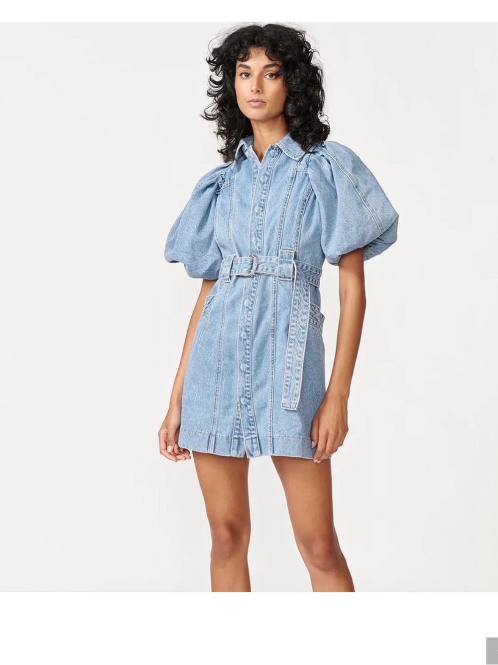 Celia Puff-Sleeve Denim Mini Dress in Light Blue - Picture 9 of 9
